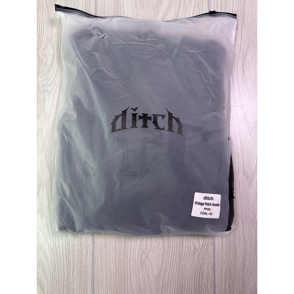 Ditch LA Vintage Patch Hoodie Coal Grey Mineral Wash PPA5 XL Mens Streetwear - Picture 5 of 6